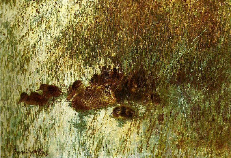 bruno liljefors andhona med ungar Sweden oil painting art